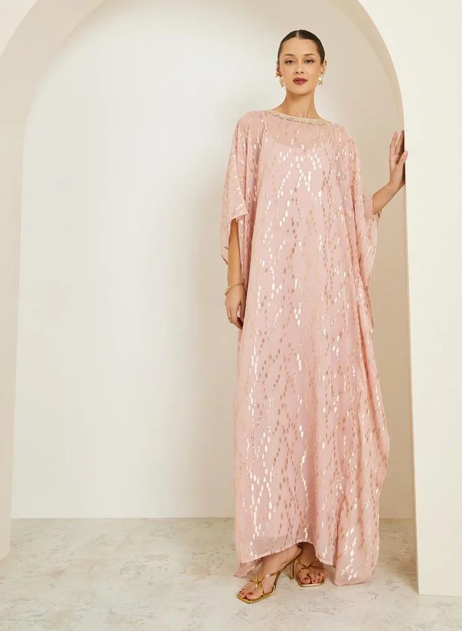 Amirah Women Light Pink Embellished Sheer Kaftan